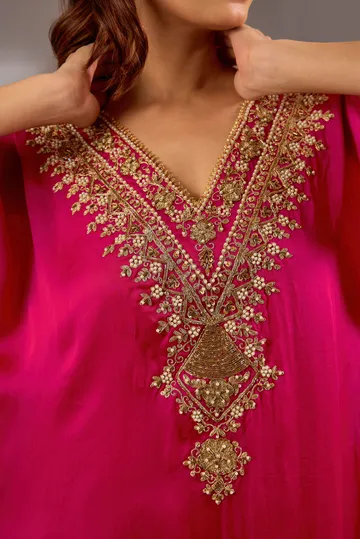 A-line kurta in satin organza base with dori hand embroidery. image 6