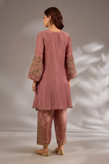 Anarkali in crush tissue base with dori hand embroidery. image 2