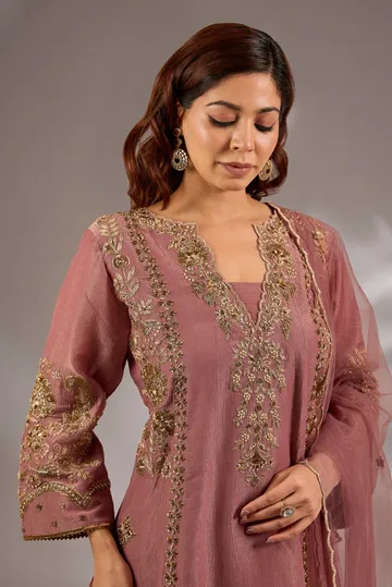 Anarkali in crush tissue base with dori hand embroidery. image 4