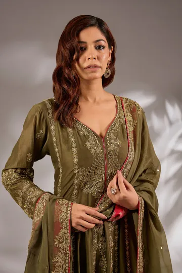 Anarkali in mul chanderi base with hand embroidery. image 4
