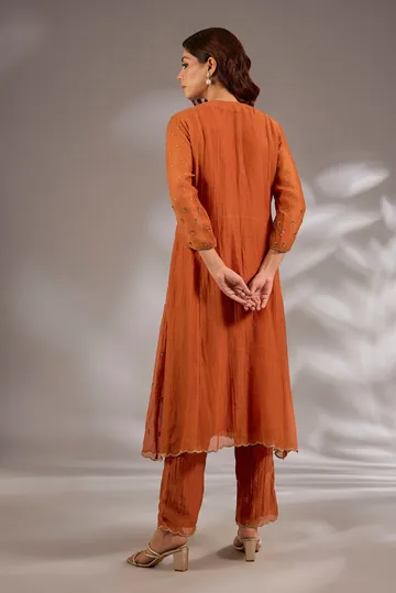 Anarkali in mul chanderi base with hand embroidery. image 2