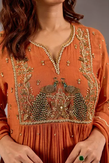 Anarkali in mul chanderi base with hand embroidery. image 5