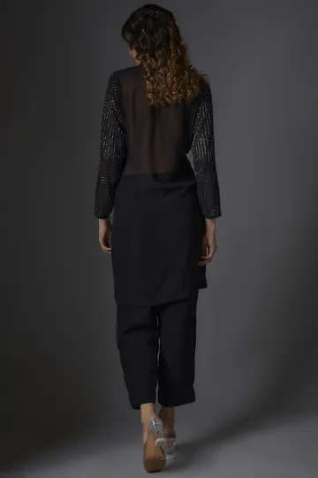 Black Georgette Embroidered Jacket Set image 2