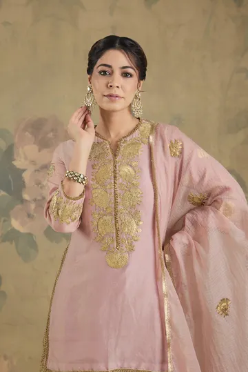 Chanderi Fabric Kurta And Gharara With Gota Embroidery image 5