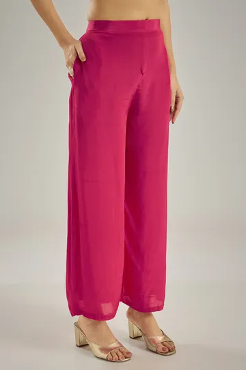 Dark Pink Crepe Sequins Hand Embroidered Kaftan Set image 3