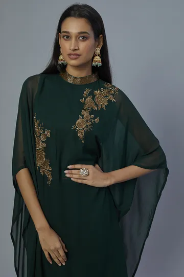 Emerald Green Embroidered Kaftan Set image 4
