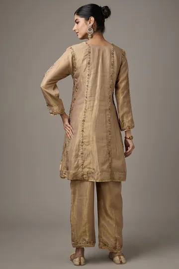 Golden Tissue Dori Hand Embroidered Kurta Set image 2
