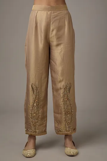 Golden Tissue Dori Hand Embroidered Kurta Set image 3