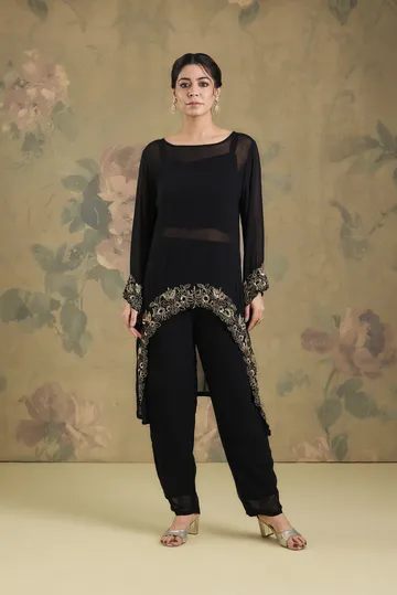 Indowestern Coordset In Georgette With Handwork