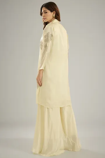 Ivory Silk Crystal Hand Embroidered Jacket Set image 2