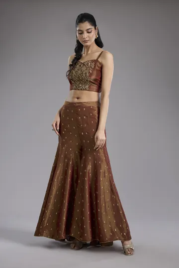 Maroon tissue dori hand embroidery sharara set image 3