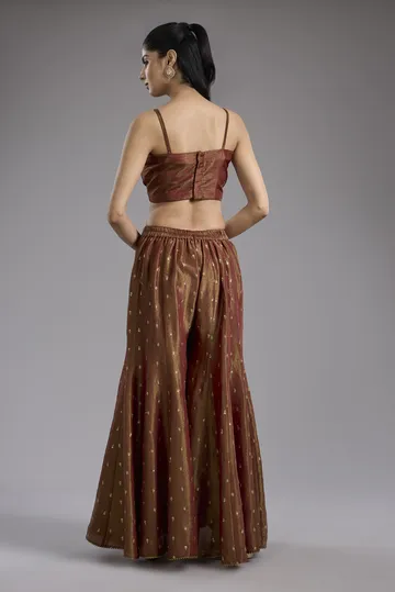 Maroon tissue dori hand embroidery sharara set image 4