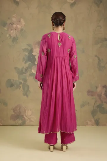 Mul Chanderi Anarkali Set With Handwork image 2
