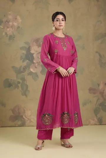 Mul Chanderi Anarkali Set With Handwork image 3