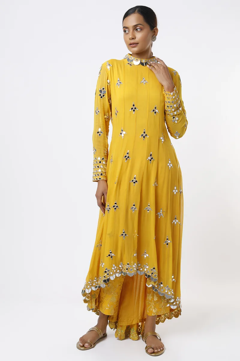 Mustard Embroidered Anarkali Set