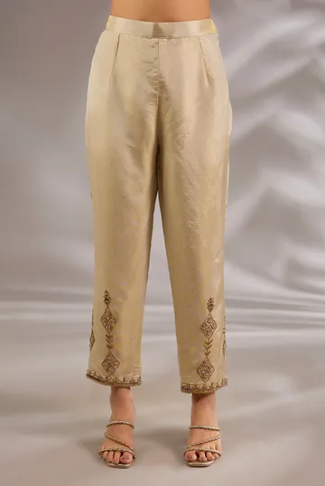 Princess flared kurta in tissue base with hand embroidery. image 3