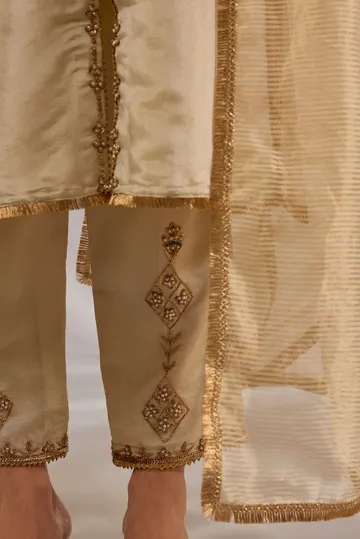 Princess flared kurta in tissue base with hand embroidery. image 5