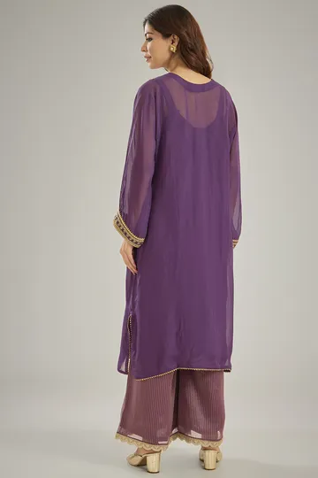Purple Organza Tissue Nakshi Hand Embroidered Kurta Set image 2