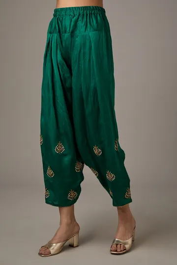Purple Satin Organza Dori Machine Embroidered A-Line Flared Kurta Set image 3