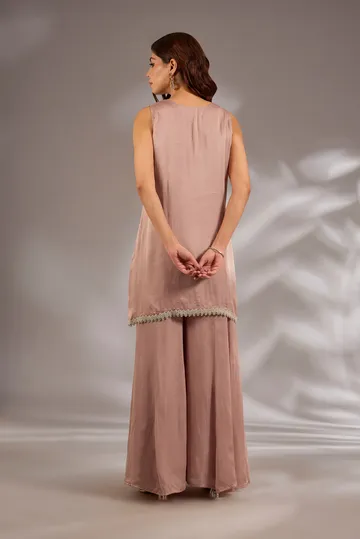 Sharara set in satin organza base with a kurta and dupatta hand and machine embroidered image 2