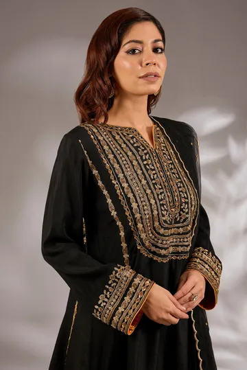 Short anarkali in silk base with dori hand embroidery. image 4