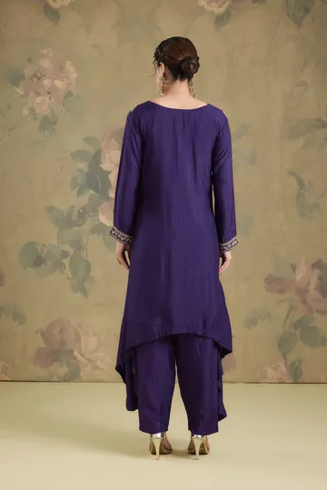 Silk Flared Kurta Set With Handwork image 2