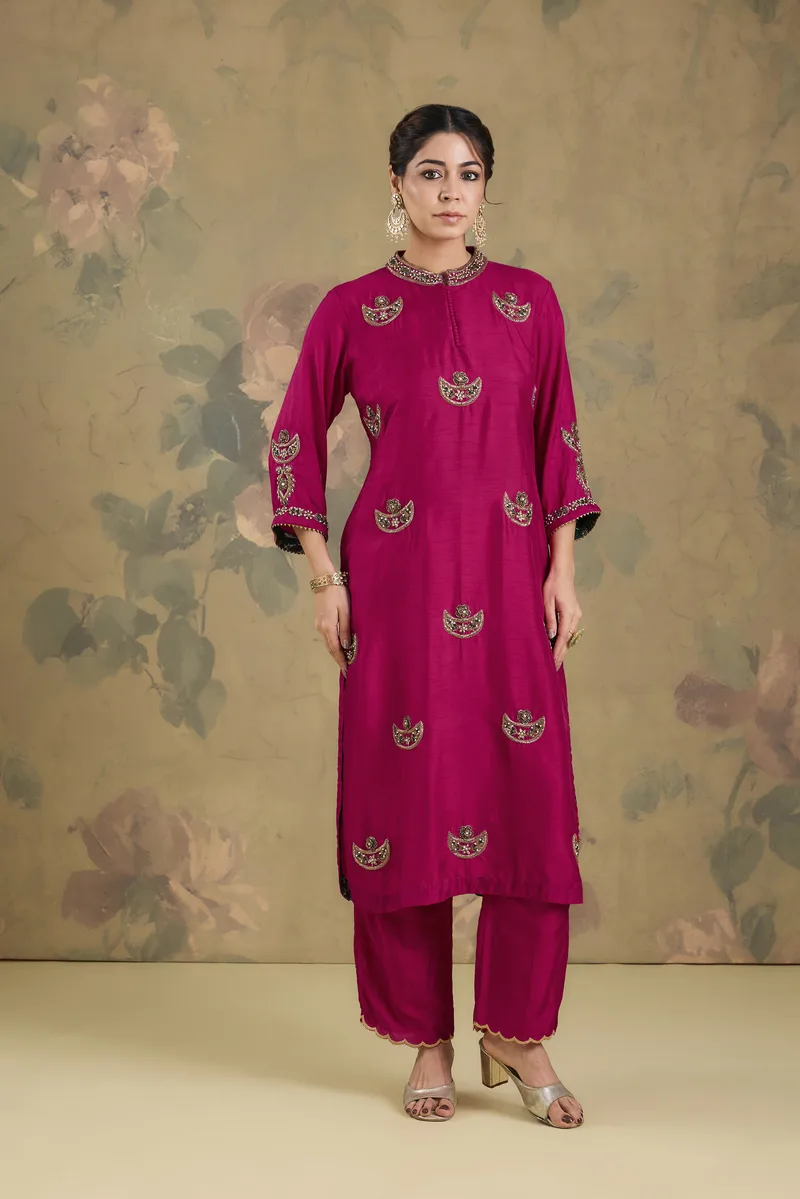 Silk Kurta Set With Handwork
