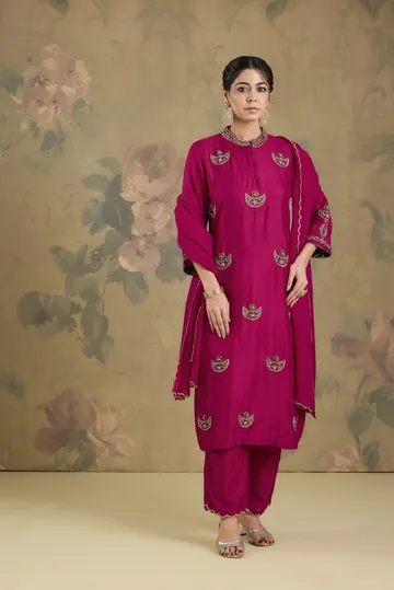 Silk Kurta Set With Handwork image 3