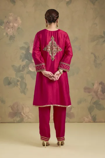 Silk Kurta Set With Organza Dupatta With Handwork image 2
