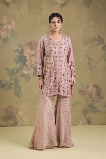 Silk Kurta With Banarasi Gharara With Handwork image 3