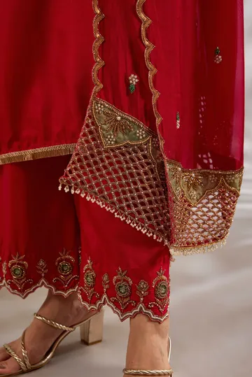 Straight kurta in silk base with hand embroidery. image 5