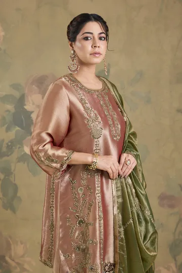 Tissue Kurta Set With Salwar With Handwork image 5