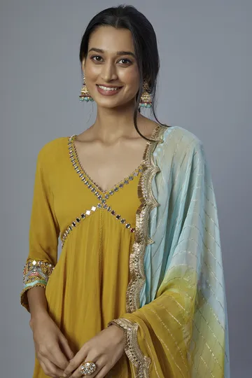 Yellow Georgette Anarkali Set image 4