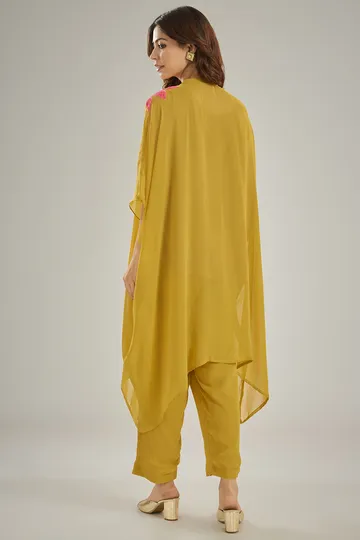 Yellow Georgette Sequins Hand Embroidered Kaftan Set image 2